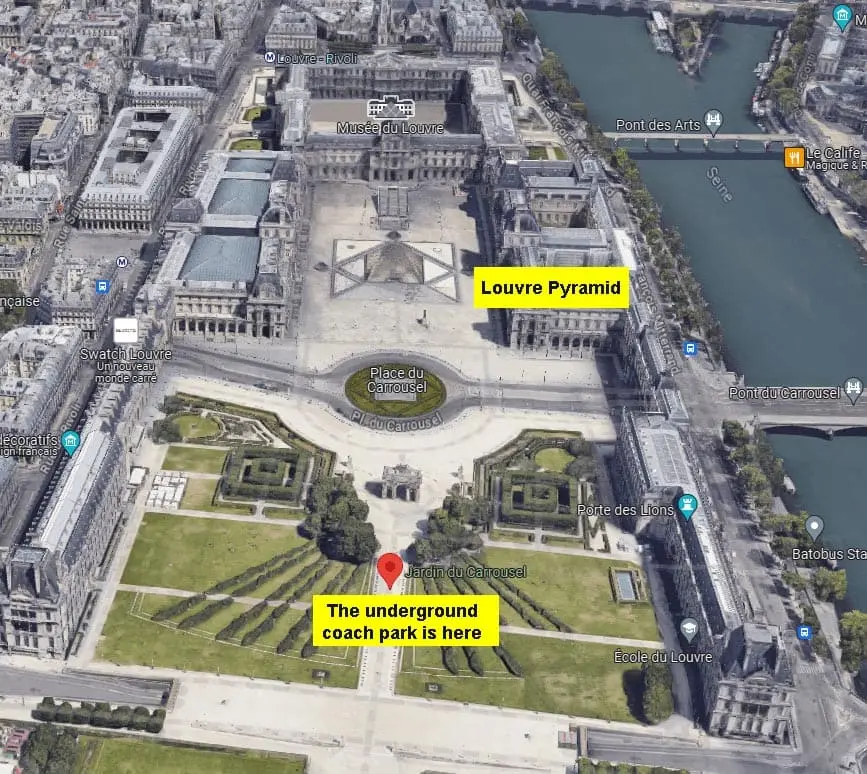 In Paris, the coach park of the Louvre is underground