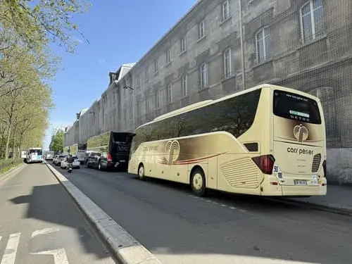 Series of buses parked in Montmartre in Paris