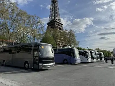 Bus park next to the Eiffel Tower at Port de la Bourdonnais