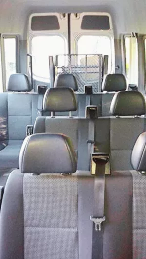 Interior of a minibus in Lourdes
